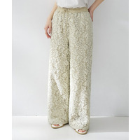 【ウエストゴム/華やか】フラワーレースワイドパンツ