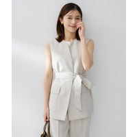 【セットアップ可/UVカット/接触冷感/遮熱/通気性】スラブキーネックジレ