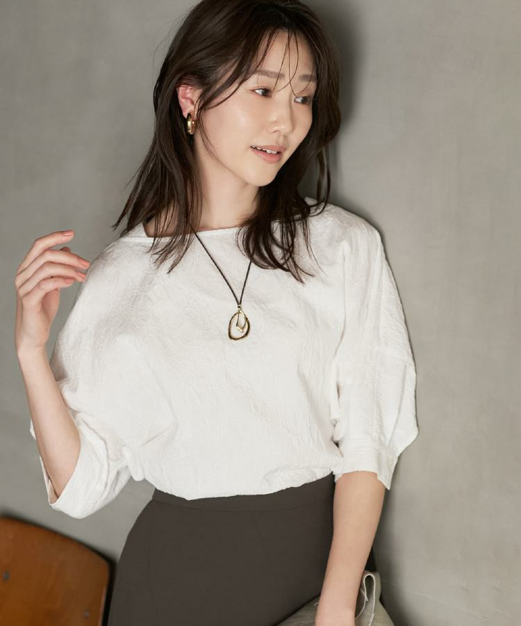 ジャカードボートネックブラウス