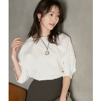 【洗える/ショート丈】ジャカードボートネックブラウス