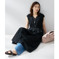 【フレンチスリーブ/着映え】シャーリングロングワンピース