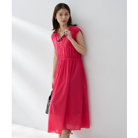 【フレンチスリーブ/着映え】シャーリングロングワンピース