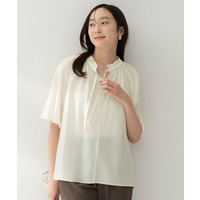 【シアー/首元フリル】シルキーシフォンブラウス