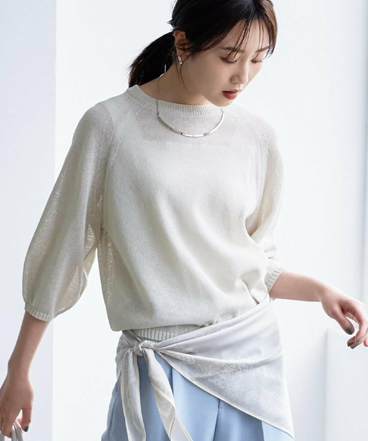 【洗える/ゆったり/程よい透け感】クルーネックドライニット