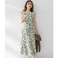 【リラクシー/着映え】ボタニカルリーフワンピース