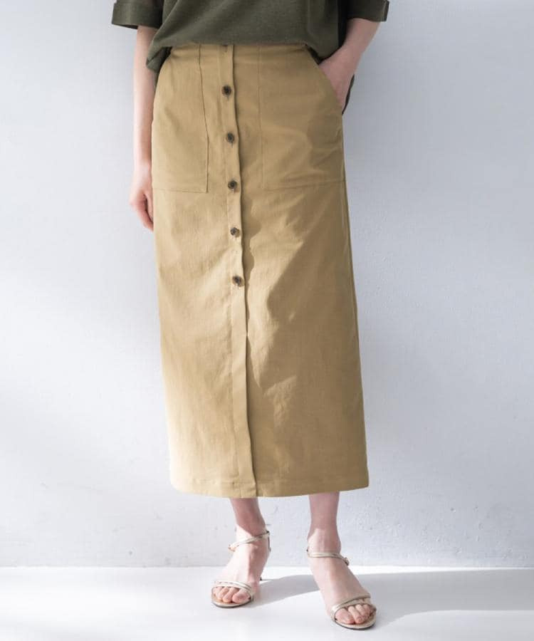 【接触冷感/UVカット/吸水速乾/遮熱】ツイルボタンディティールスカート