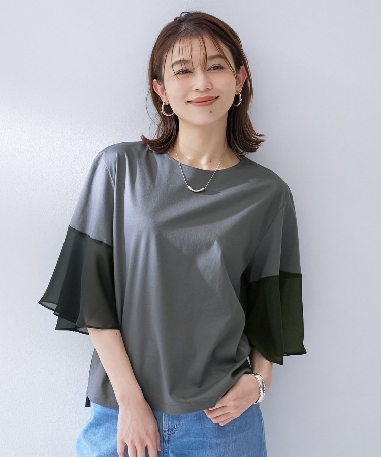 【洗える／袖シアー／Tシャツ風】袖シアープルオーバー