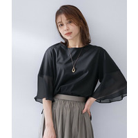 【洗える／袖シアー／Tシャツ風】袖シアープルオーバー