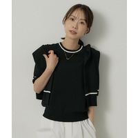 【アンサンブル可/上品な清涼感】コンパクト5分袖ニット