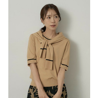 【アンサンブル可/上品な清涼感】コンパクト5分袖ニット