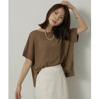 【アンサンブル可/品のある透け感】Tシャツ風ニットトップス