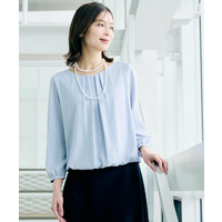 【透けにくい/ウエストイン見え】タックブラウス