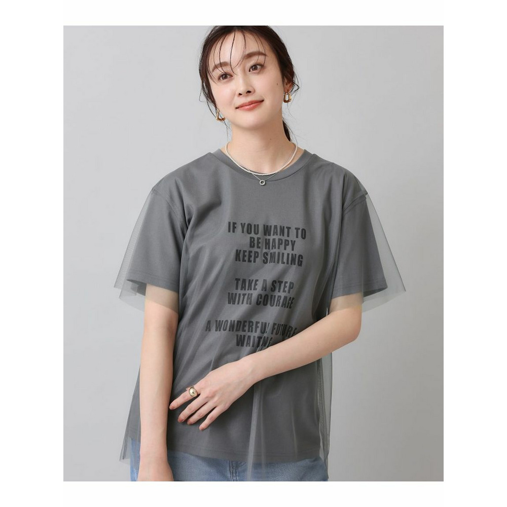 【カジュアル／シアー】チュールロゴTシャツ チャコールグレー(113) 1