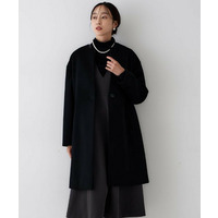 【ゆったり/軽やか】カシミヤ混ノーカラーコート