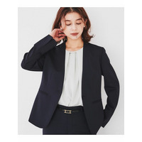 【洗える通勤スーツ】レジェールギャバ　ストレッチカラーレスジャケット