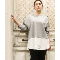 25年秋新作【大きいサイズ】シャツレイヤード風カットソー