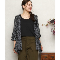 25年秋新作【大きいサイズ】ラッフルネック小花プリントブラウス