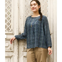 25年秋新作【大きいサイズ】カットジャカードチェック柄ブラウス