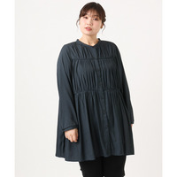 25年秋新作【大きいサイズ】サテンギャザーチュニック