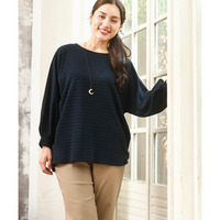 25年秋新作【大きいサイズ】リップルボーダーカットソー