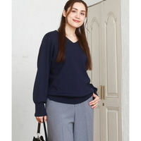 25年秋新作【大きいサイズ】Vネックパフスリーブニット