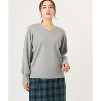 25年秋新作【大きいサイズ】Vネックパフスリーブニット