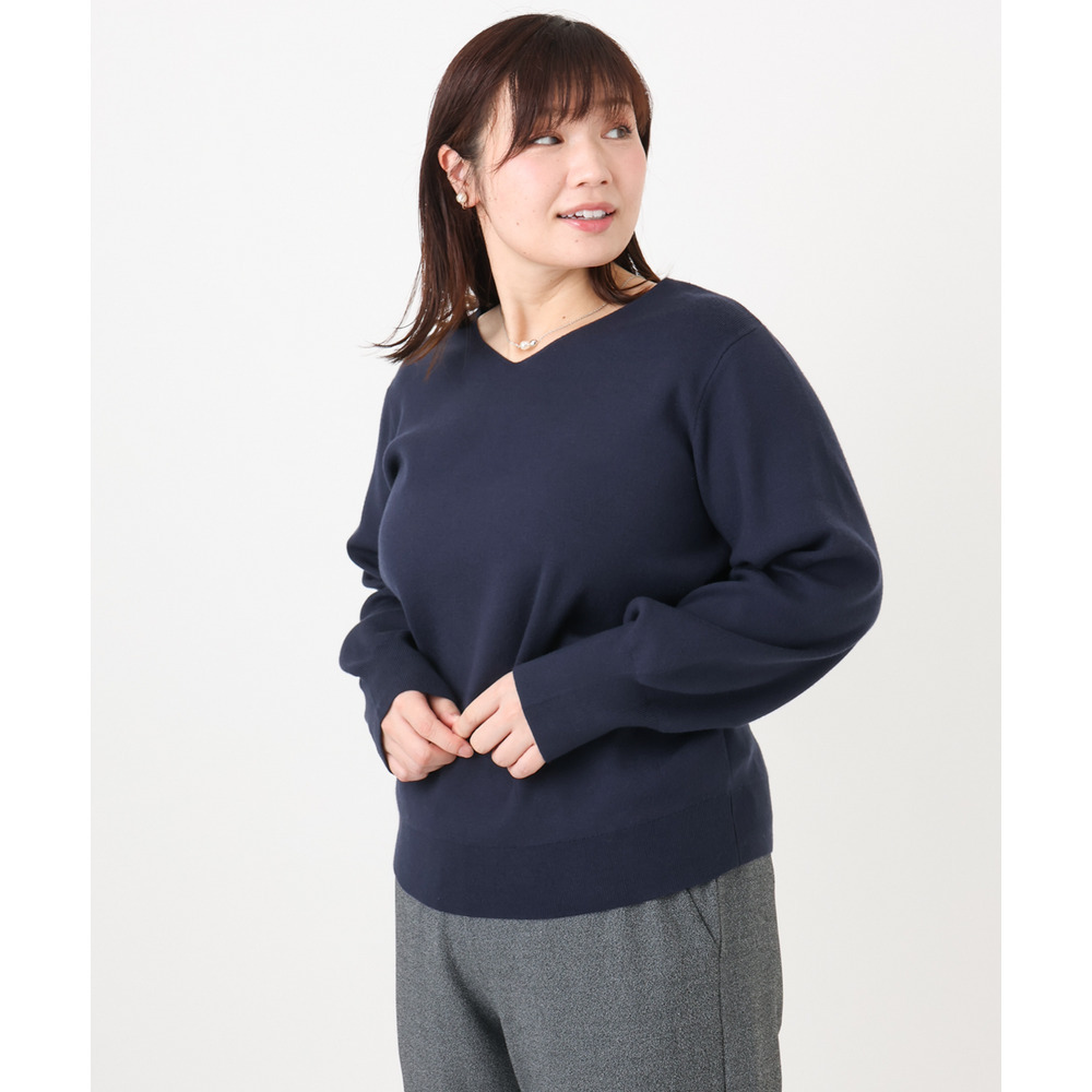 25年秋新作【大きいサイズ】Vネックパフスリーブニット28