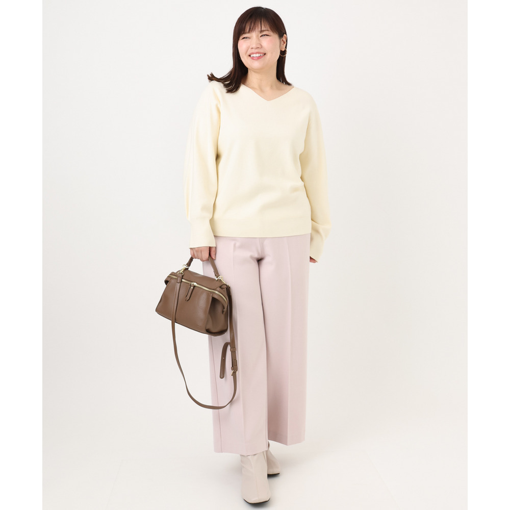 25年秋新作【大きいサイズ】Vネックパフスリーブニット30