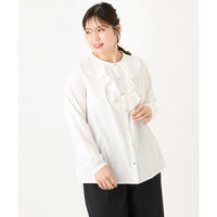 25年秋新作【大きいサイズ】ラッフルカラーブラウス