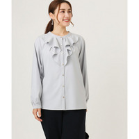 25年秋新作【大きいサイズ】ラッフルカラーブラウス