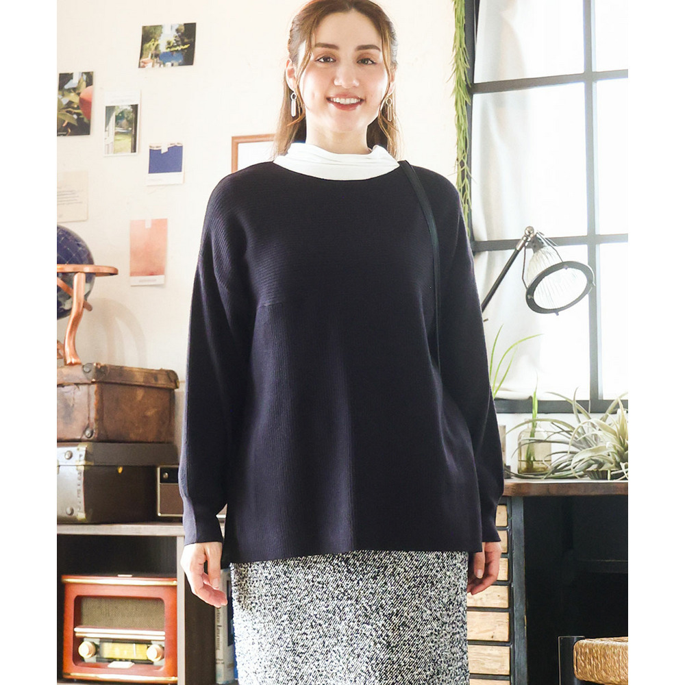 25年冬新作【大きいサイズ】サイドスリットカラーニット1