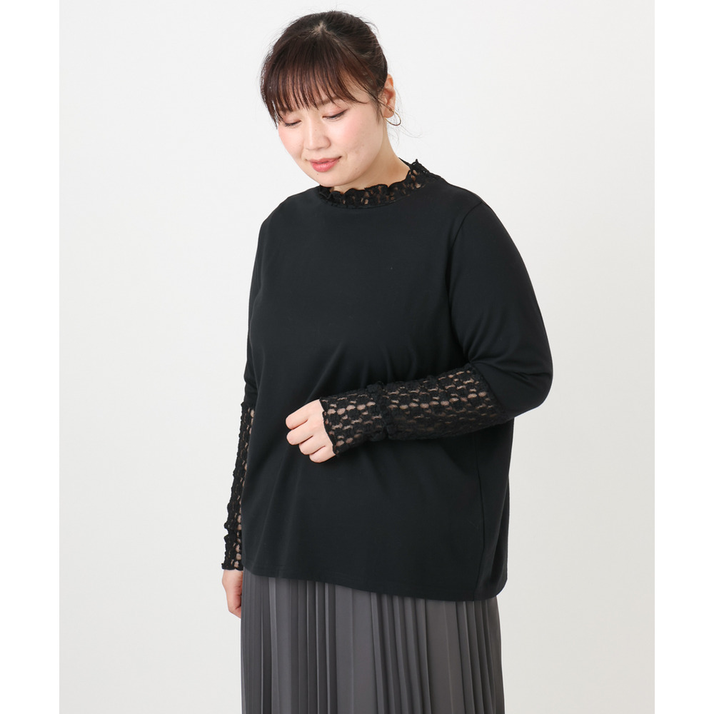 25年冬新作【大きいサイズ】ハイネックレースカットソー12