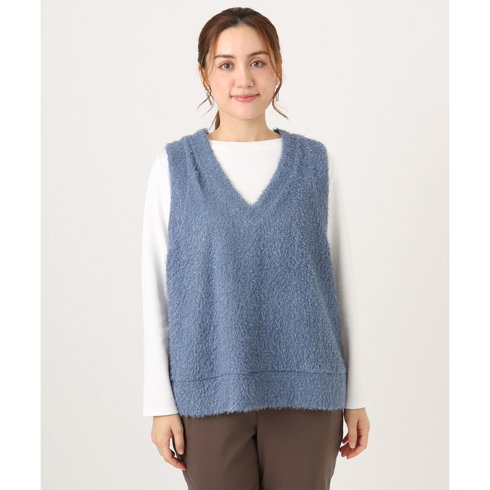 25年冬新作【大きいサイズ】2wayラメシャギーベスト1