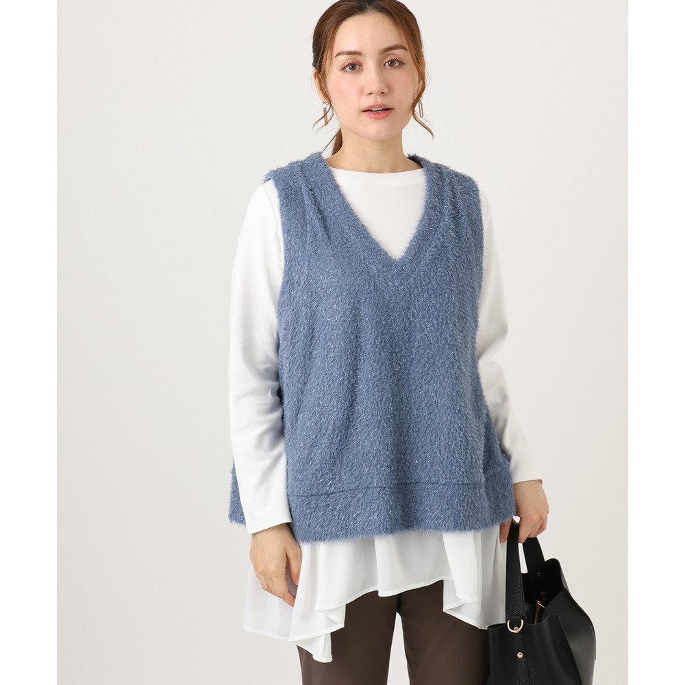 25年冬新作【大きいサイズ】2wayラメシャギーベスト1