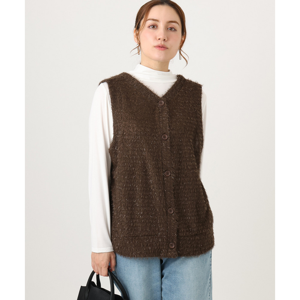 25年冬新作【大きいサイズ】2wayラメシャギーベスト1