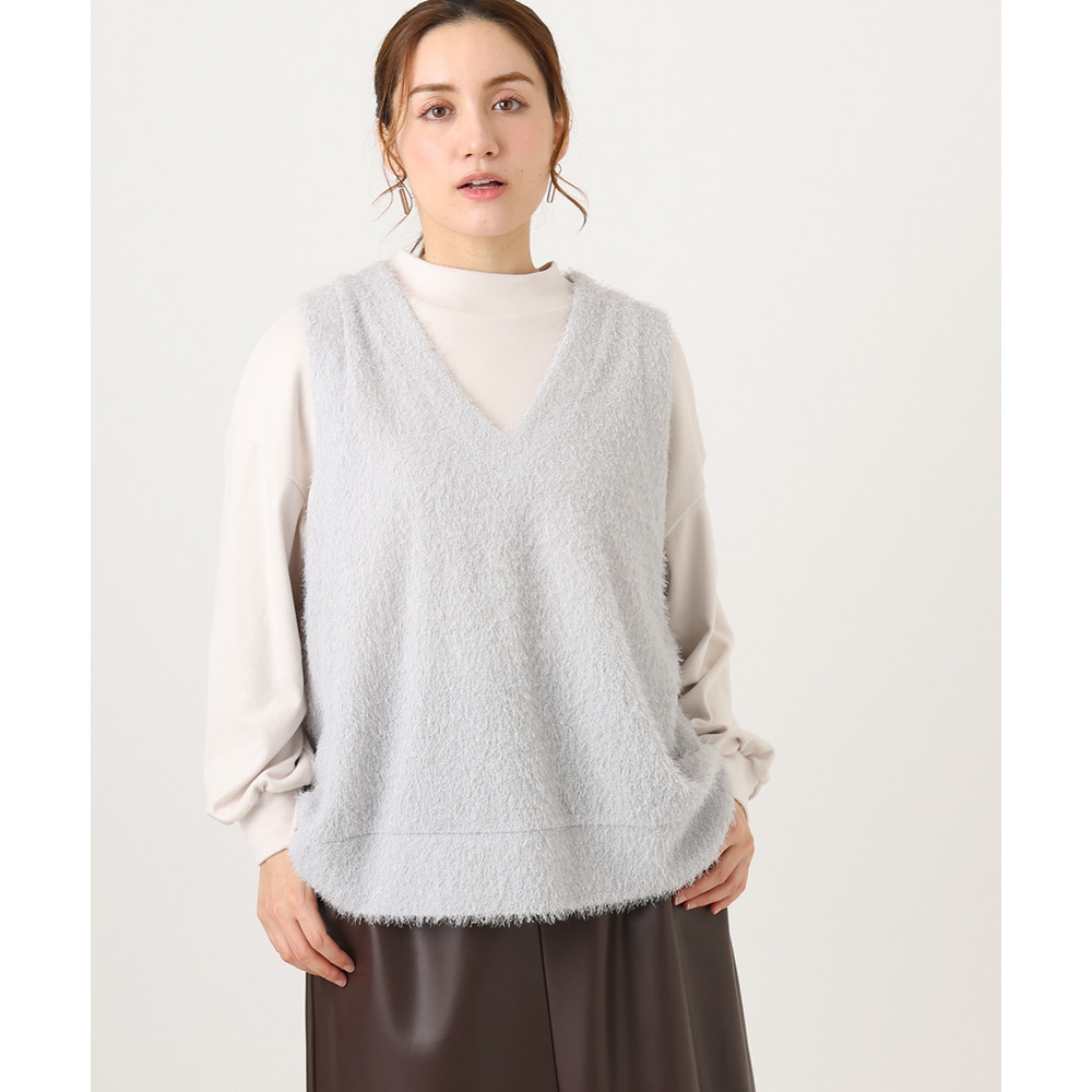 25年冬新作【大きいサイズ】2wayラメシャギーベスト1