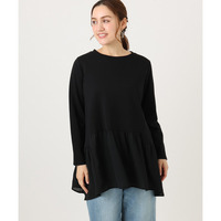 25年冬新作【大きいサイズ】異素材ドッキングカットソー