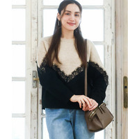 25年冬新作【大きいサイズ/LAVEANGE×eur3】レースバイカラーニット