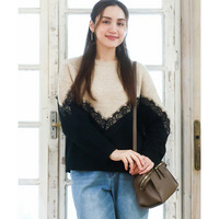 25年冬新作【大きいサイズ/LAVEANGE×eur3】レースバイカラーニット