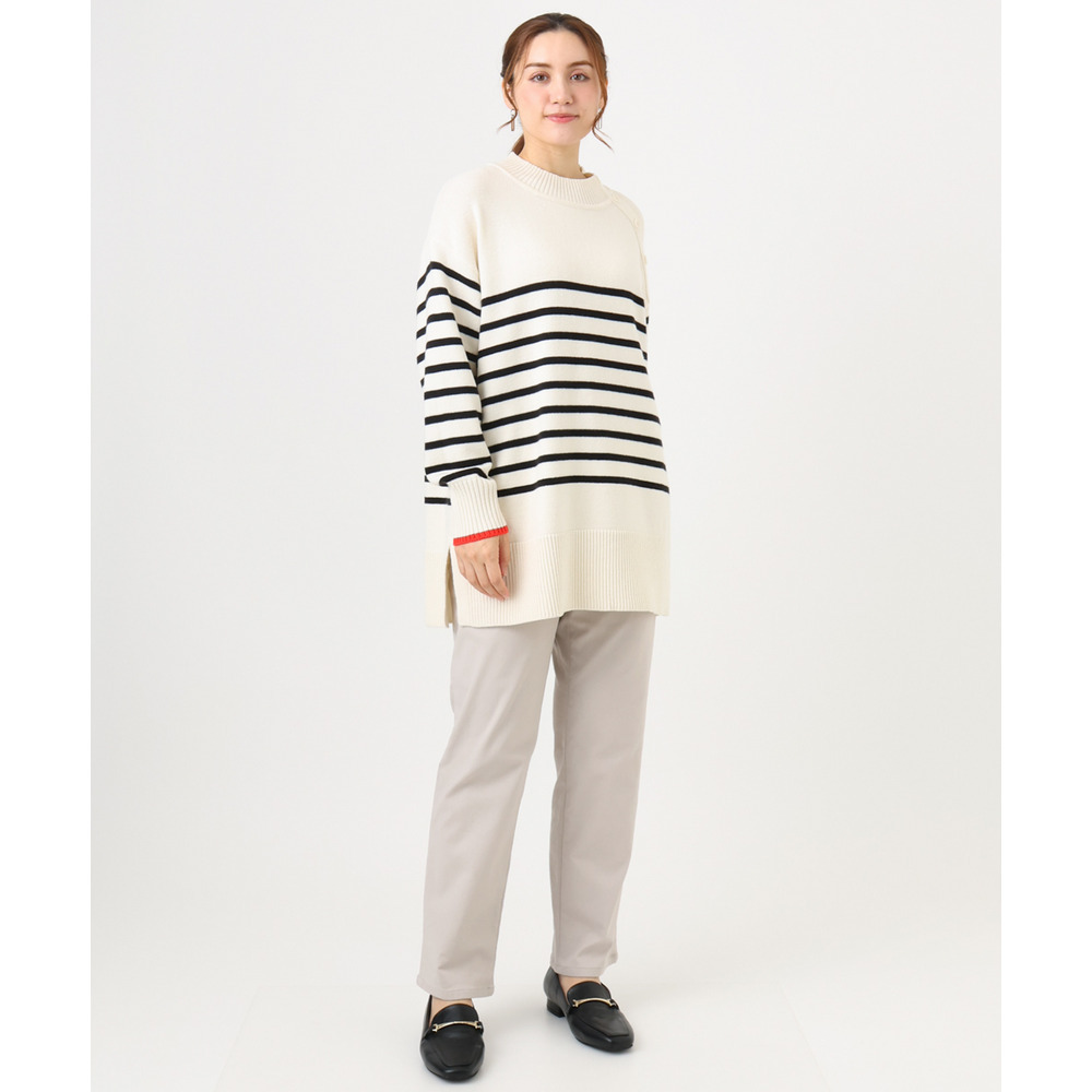 25年冬新作【大きいサイズ】パネルボーダー配色ラインニット1