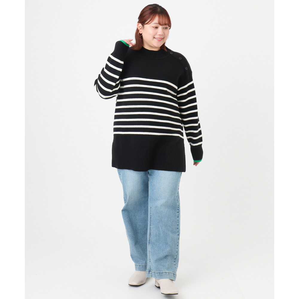 25年冬新作【大きいサイズ】パネルボーダー配色ラインニット20