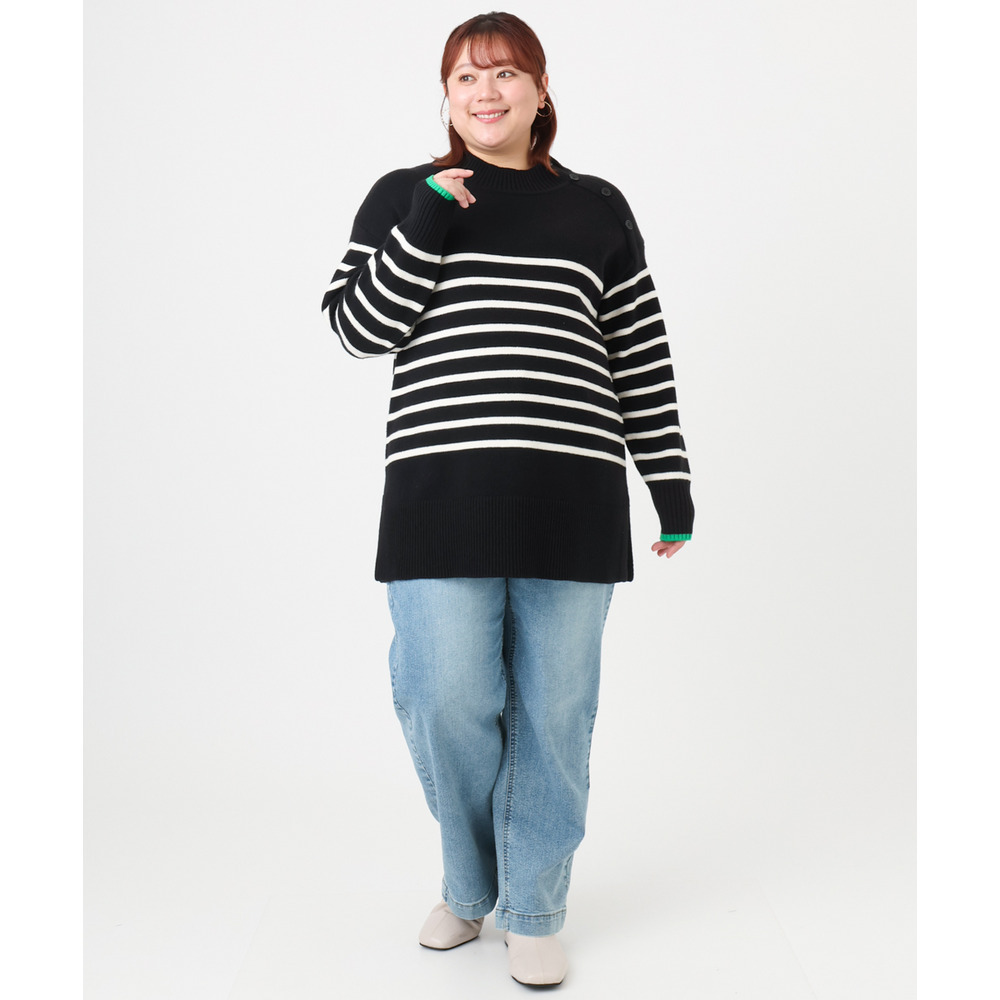 25年冬新作【大きいサイズ】パネルボーダー配色ラインニット21