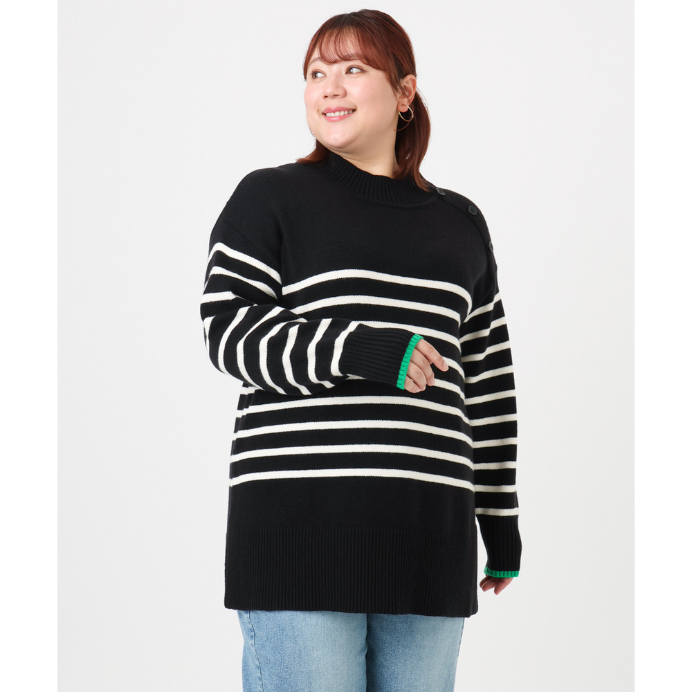 25年冬新作【大きいサイズ】パネルボーダー配色ラインニット8