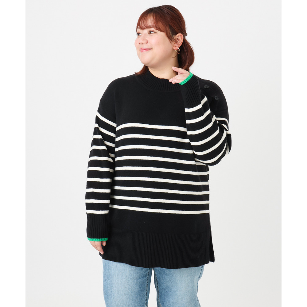 25年冬新作【大きいサイズ】パネルボーダー配色ラインニット9