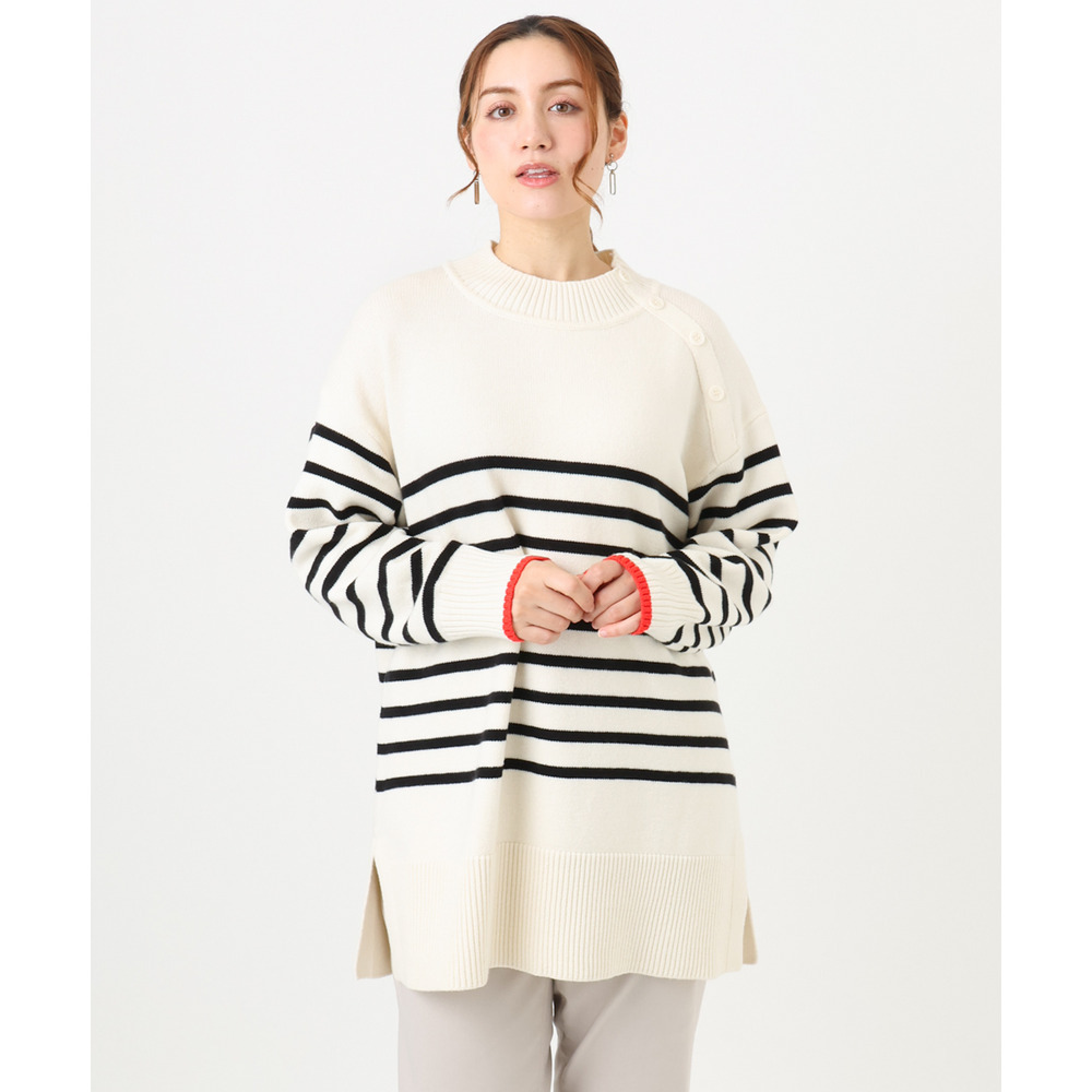 25年冬新作【大きいサイズ】パネルボーダー配色ラインニット1