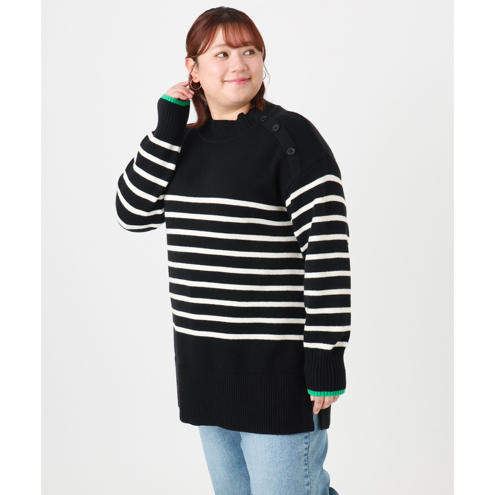 25年冬新作【大きいサイズ】パネルボーダー配色ラインニット1