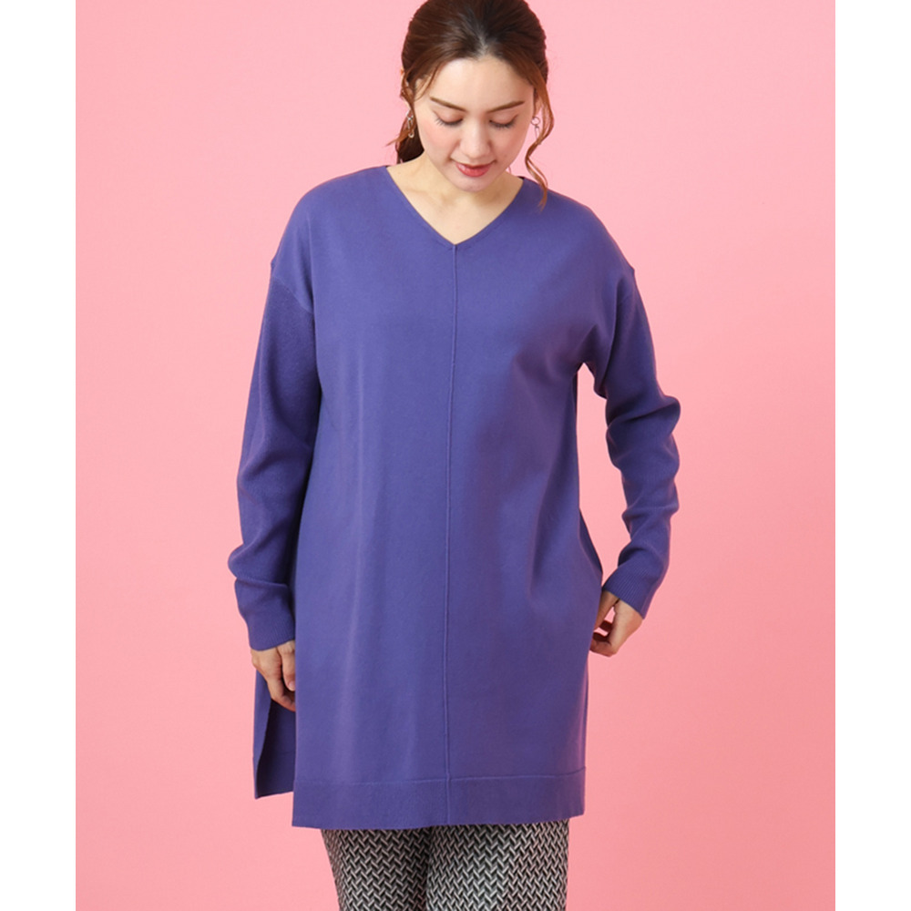 25年冬新作【大きいサイズ】Vネックニットチュニック