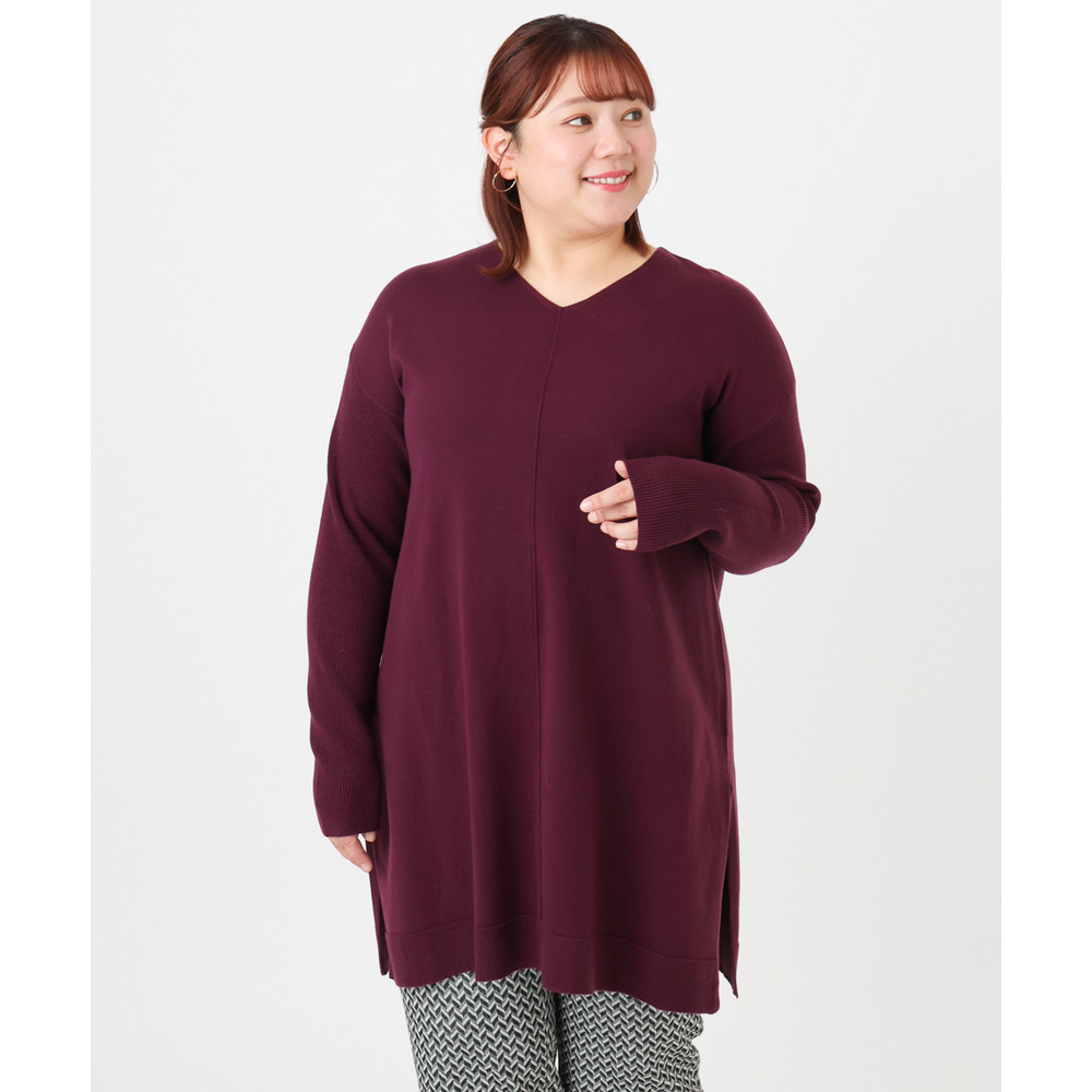 25年冬新作【大きいサイズ】Vネックニットチュニック1