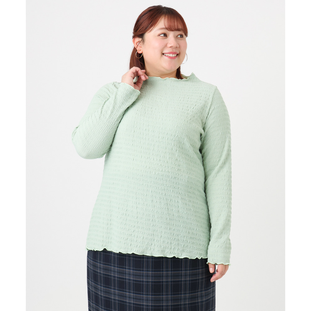 25年冬新作【大きいサイズ】シャーリングメロートップス