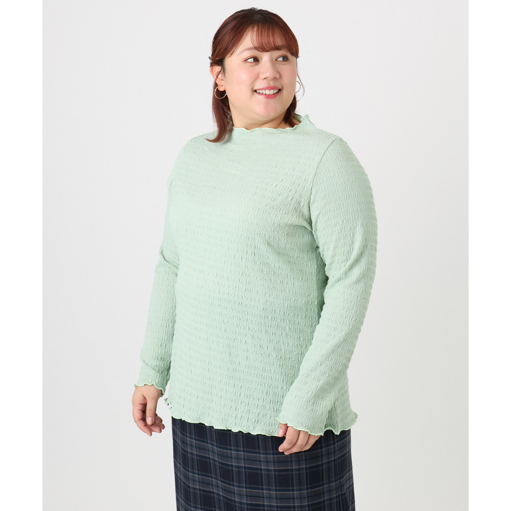 25年冬新作【大きいサイズ】シャーリングメロートップス1